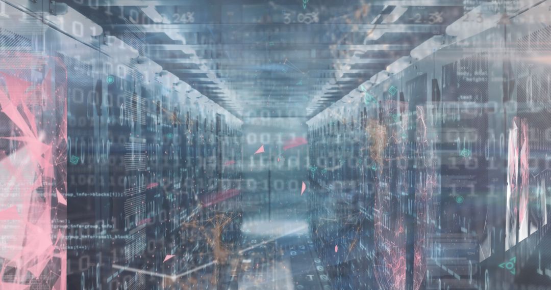 Digitized Server Space with Binary Data Processing Overlay - Free Images, Stock Photos and Pictures on Pikwizard.com