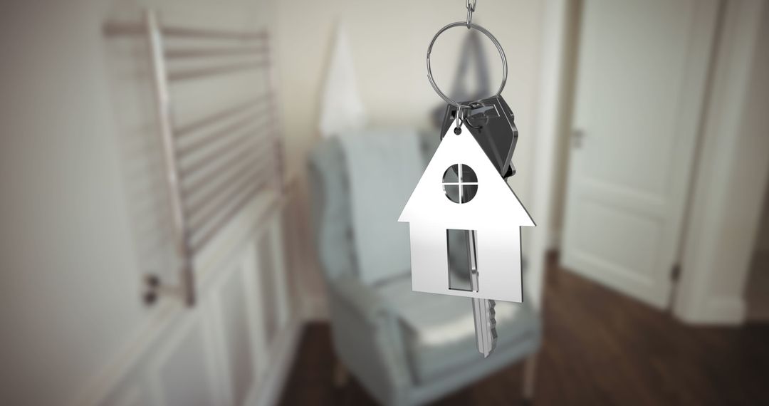 House-shaped keychain dangling key set symbolizes home ownership