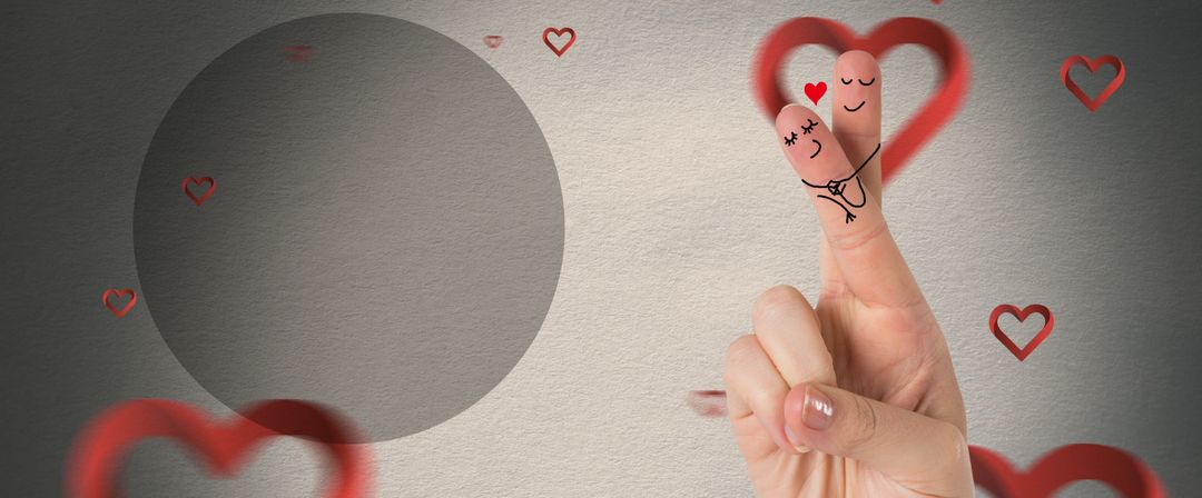 Cute Finger Couple Celebrating Love Surrounded by Hearts - Download Free Stock Templates Pikwizard.com