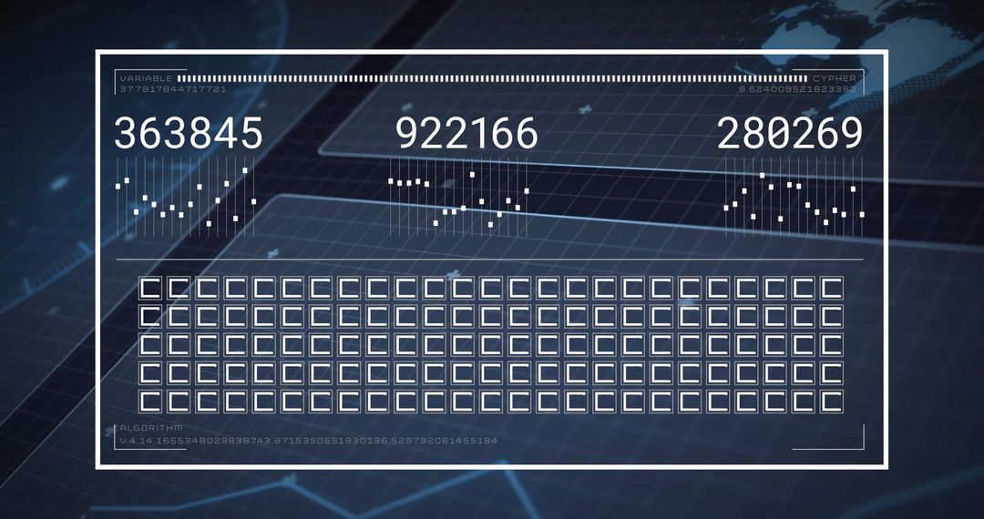 Futuristic Digital Interface Panel with Numeric Data Readouts