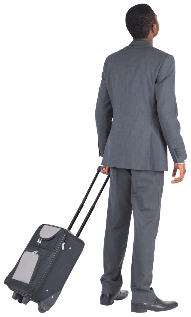 Transparent Back View of Businessman with Suitcase