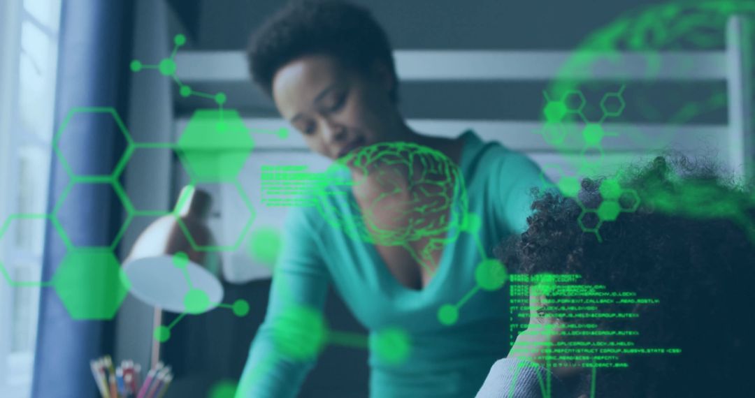 Mother Supporting Boy with Digital Learning at Home