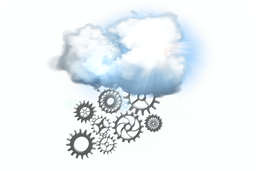 Cloud Computing with Gears on Transparent Background