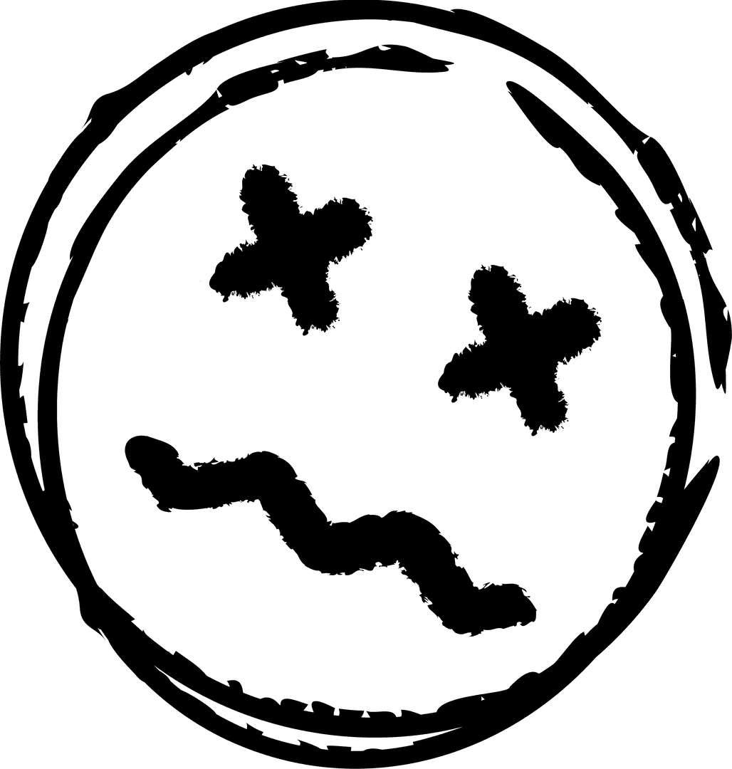 Rough Hand-Drawn Dead Face Expression with Transparent Background