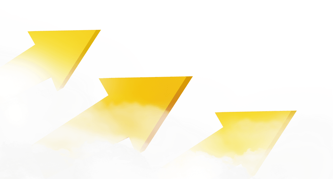 Ascending Yellow Arrows in Clouds on Transparent Background