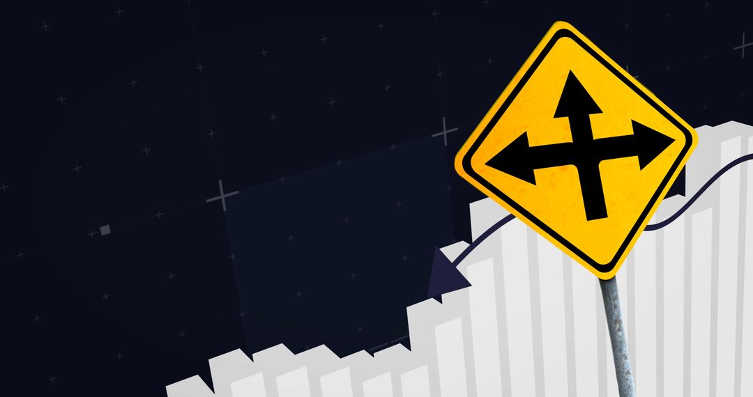 Financial Direction Sign with data graph symbolizing choices and uncertainty