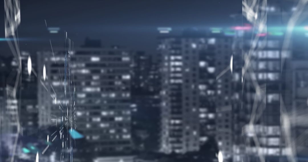 Futuristic Digital Network Over Illuminated Cityscape