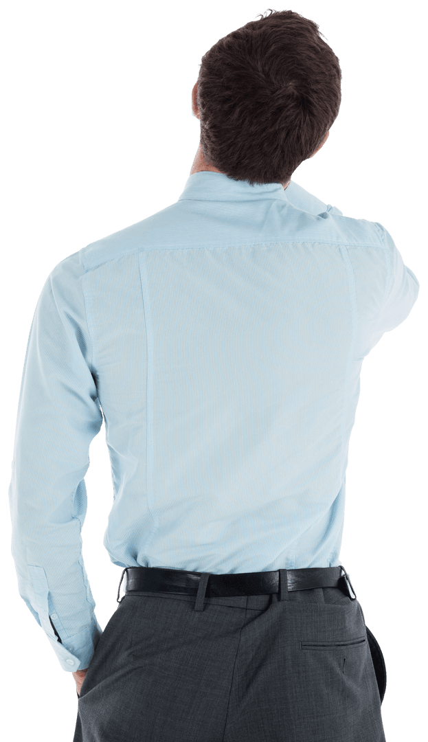 Transparent Thoughtful Businessman Reflecting Back View