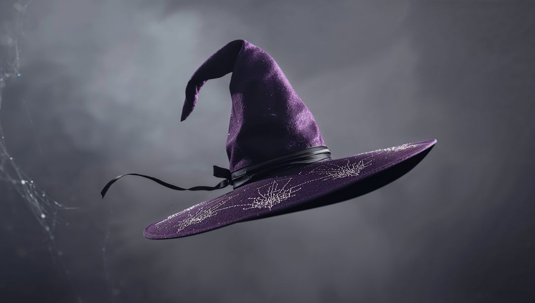 Hovering Witch Hat with Silk Web Accents for Mystical Allure