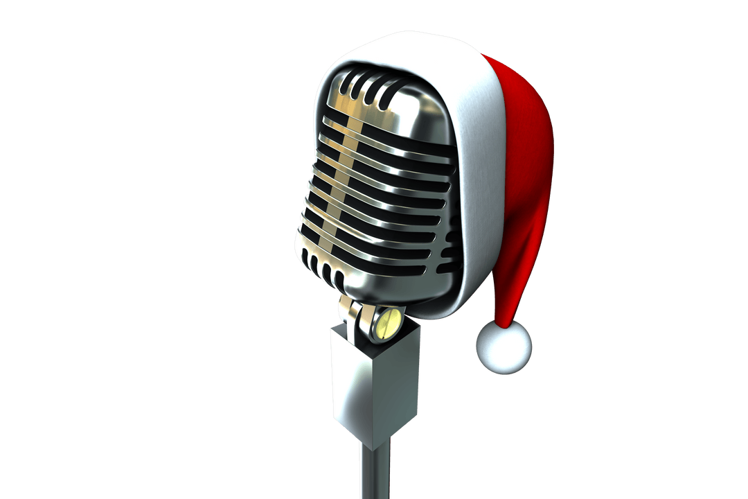 Vintage Microphone with Santa Hat Drawing Attention