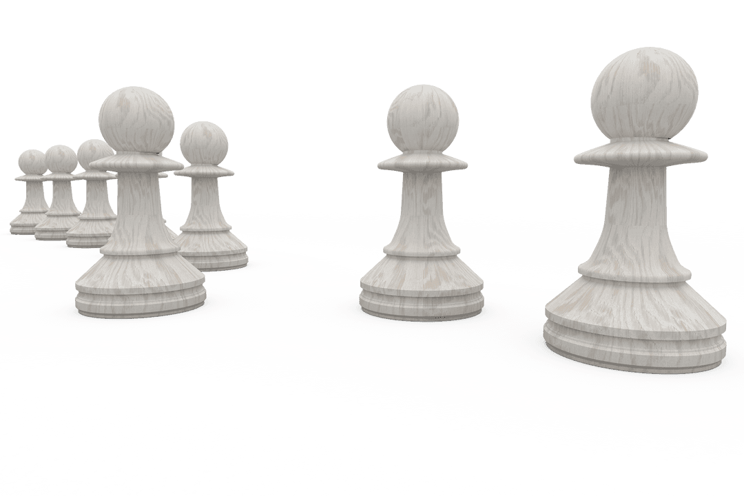 Transparent Chess Pawns in Row Isolated on White