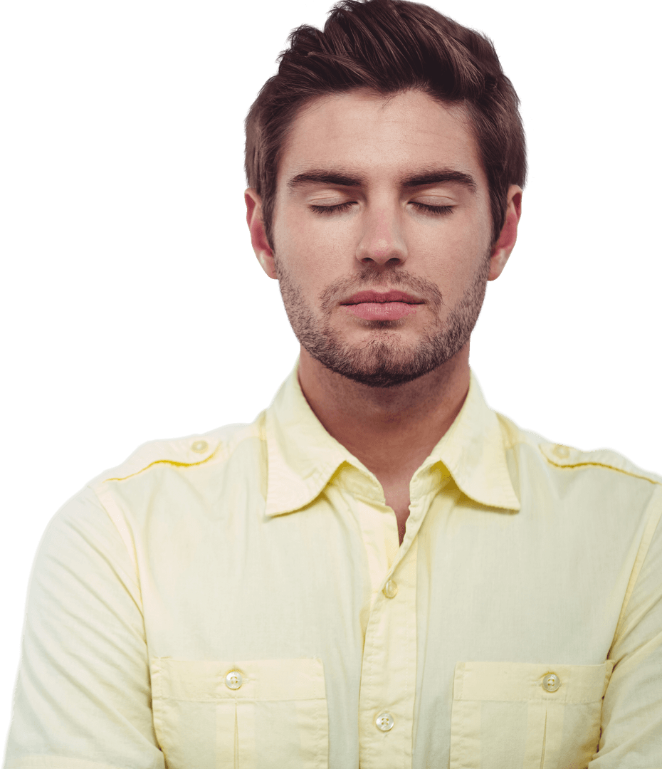 Relaxed Caucasian Man with Closed Eyes on Transparent Background