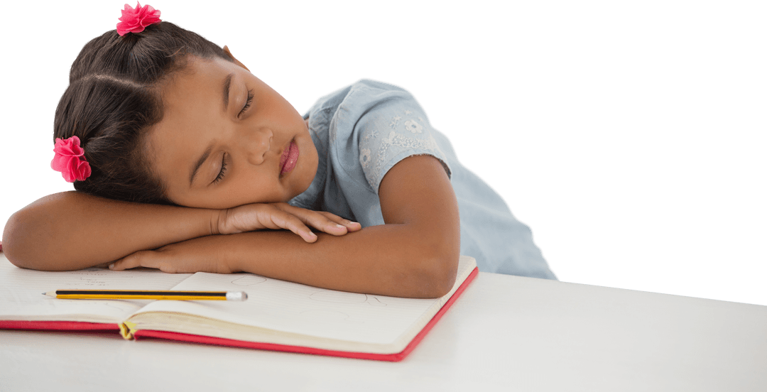 Young Girl Napping on Book Transparent Background Relaxation
