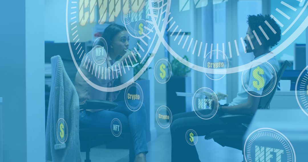 Business Discussion with Digital Finance Interface Overlays