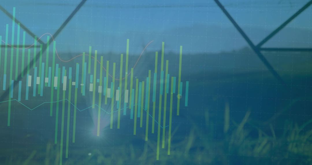 Candlestick Chart Overlaying Rural Power Infrastructure