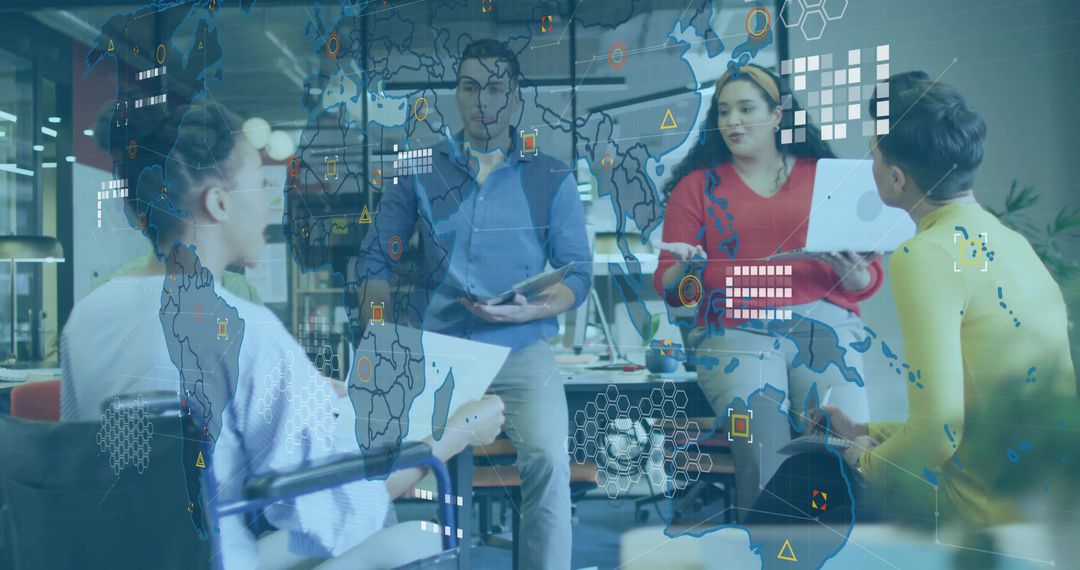 Diverse Team Harnessing Technology in Modern Workplace Collaboration