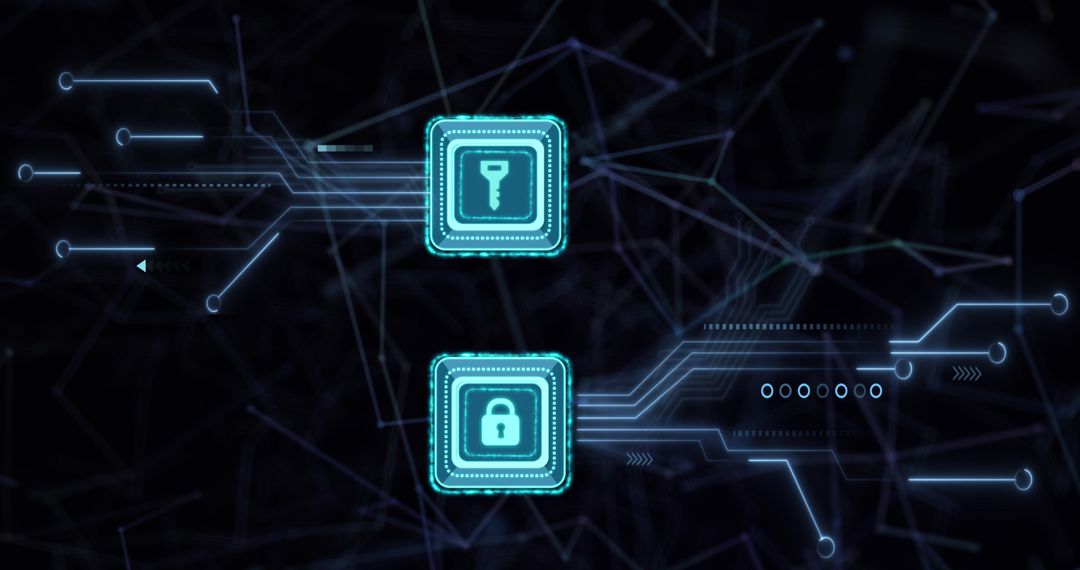 Digital Circuit with Cybersecurity Icons Representing Data Protection