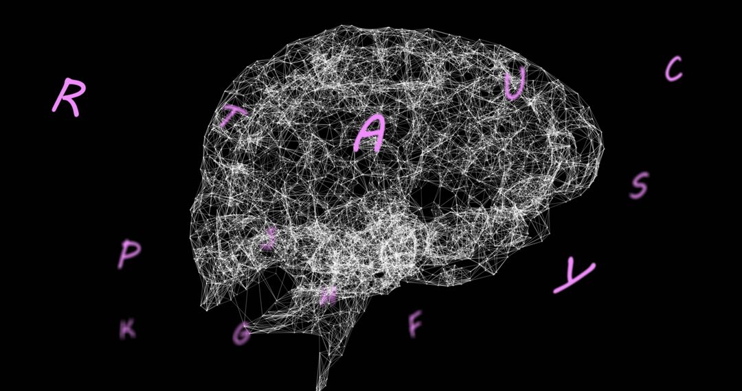 Digital Brain Network with Floating Letters Illustrating Learning Concept