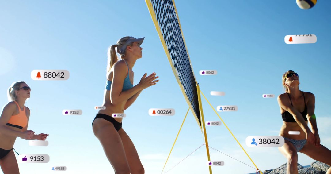 Beach Volleyball with Social Media Icon Overlays