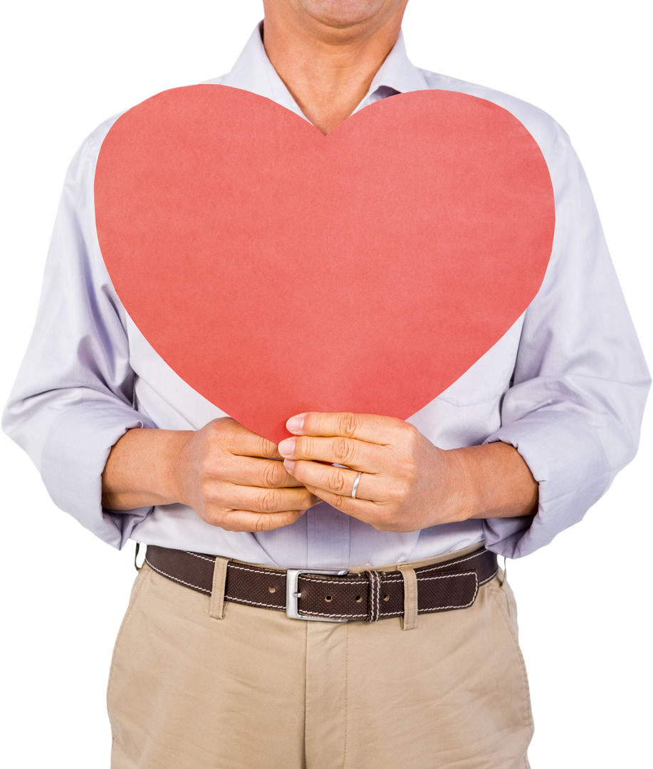 Older Man Holding Red Heart Shaped Paper on Transparent Background - Download Free Stock Images Pikwizard.com