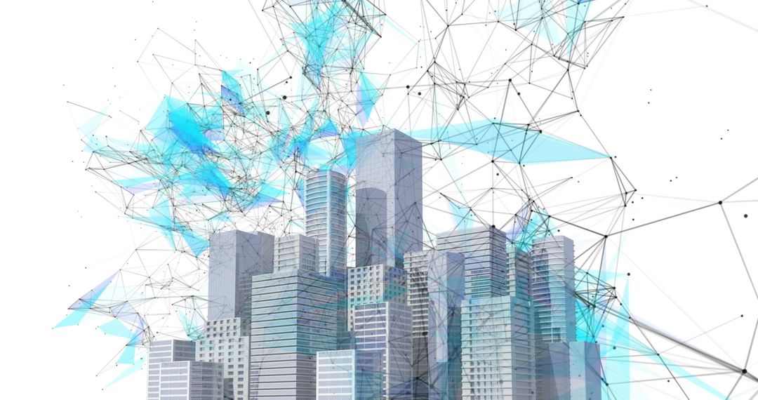 Digital Network Over Cityscape Model on White Background