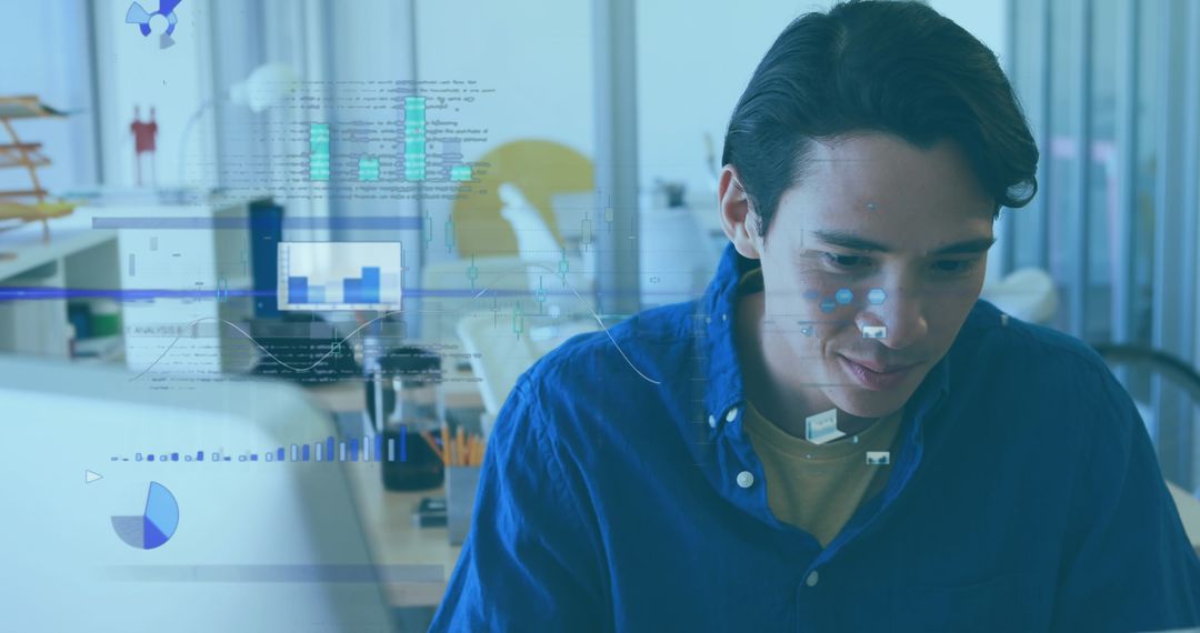 Businessman Embracing Cloud Data Visualization in Modern Office