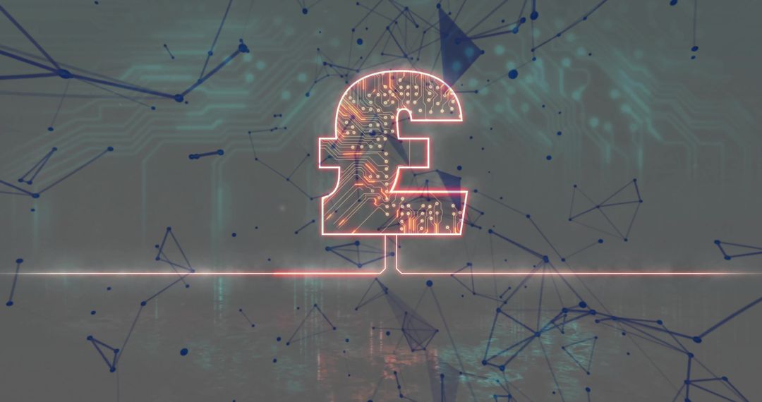 Futuristic Neon Pound Symbol on Digital Network Background