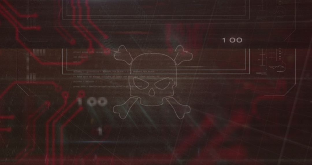 Cybersecurity Concept with Skull Symbol in Digital Red Theme