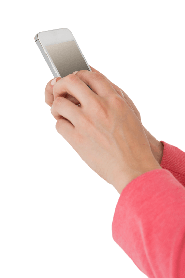 Transparent Background Female Hands Typing on Smartphone