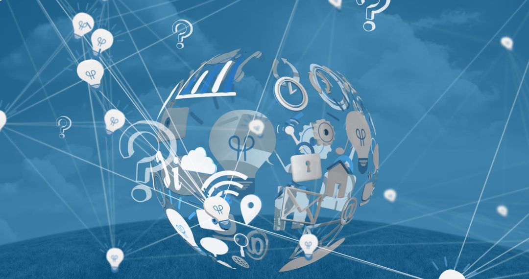 Global Connectivity with Icons and Question Marks on Digital Globe