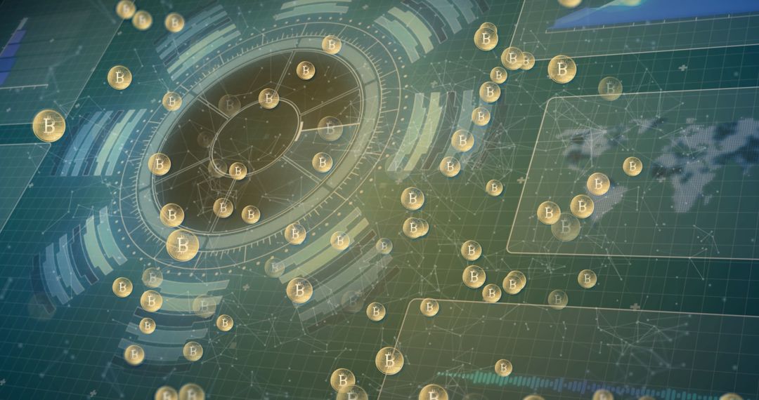 Digital Network with Bitcoin Symbols and Data Overlay