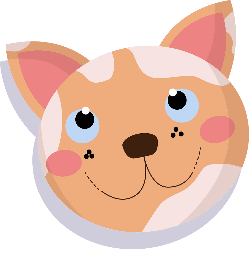 Transparent Cartoon Cat Head with Peach Patches and Blue Eyes