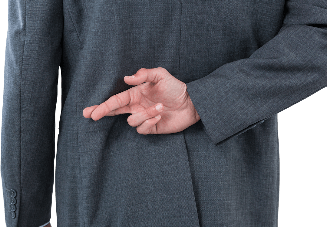 Transparent Businessman Crossing Fingers Behind Back