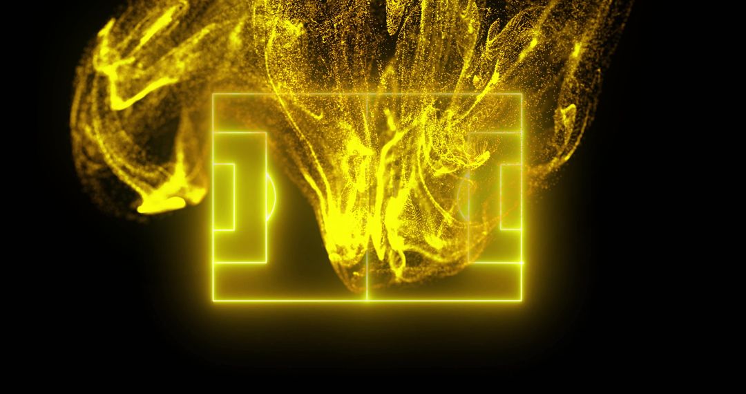 Neon Soccer Field with Dynamic Yellow Particles in Dark