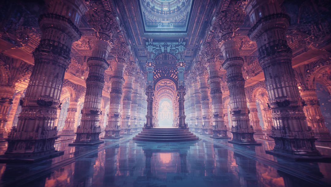 Grand Palace Corridor with Intricate Arches and Columns