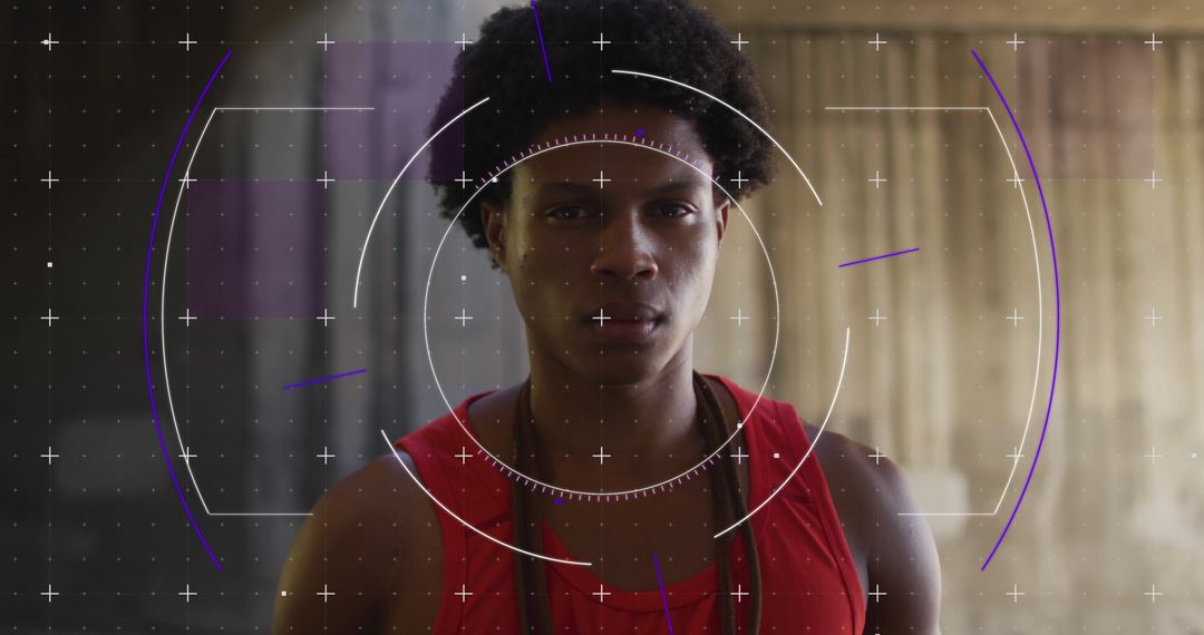 African American Man with Digital Interface Overlays Concept