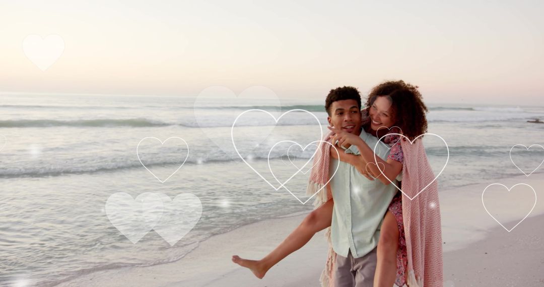 Romantic Couple Enjoying Beach in Summer at Sunset