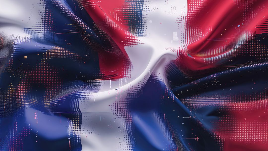 Flowing Red, White, and Blue Cloth with Glitch in Virtual Space