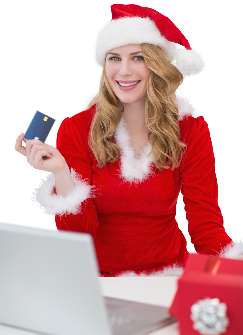 Transparent Smiling Woman in Christmas Outfit Online Shopping with Credit Card - Download Free Stock Images Pikwizard.com