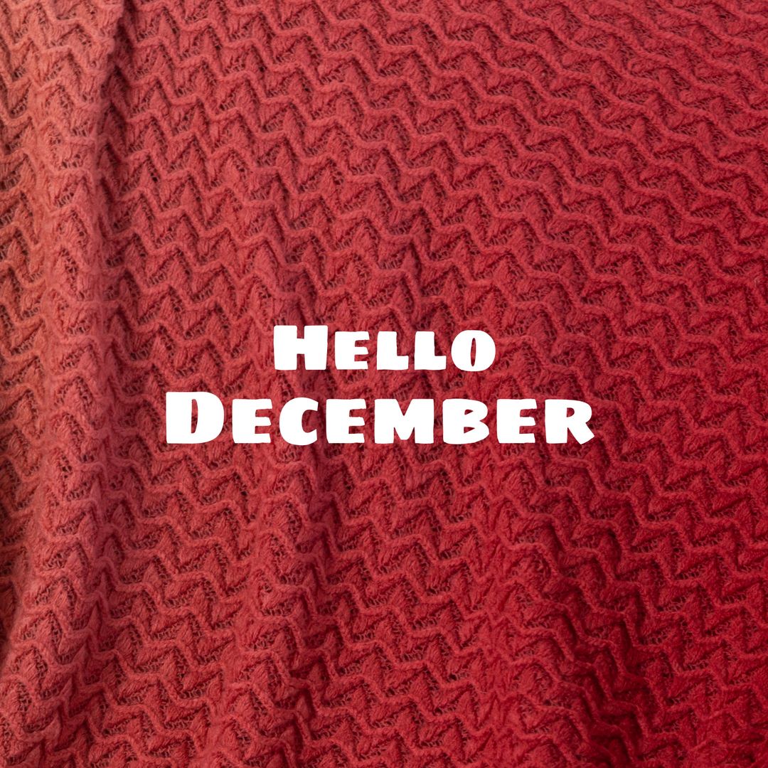 Festive Red Knit with 'Hello December' Greeting