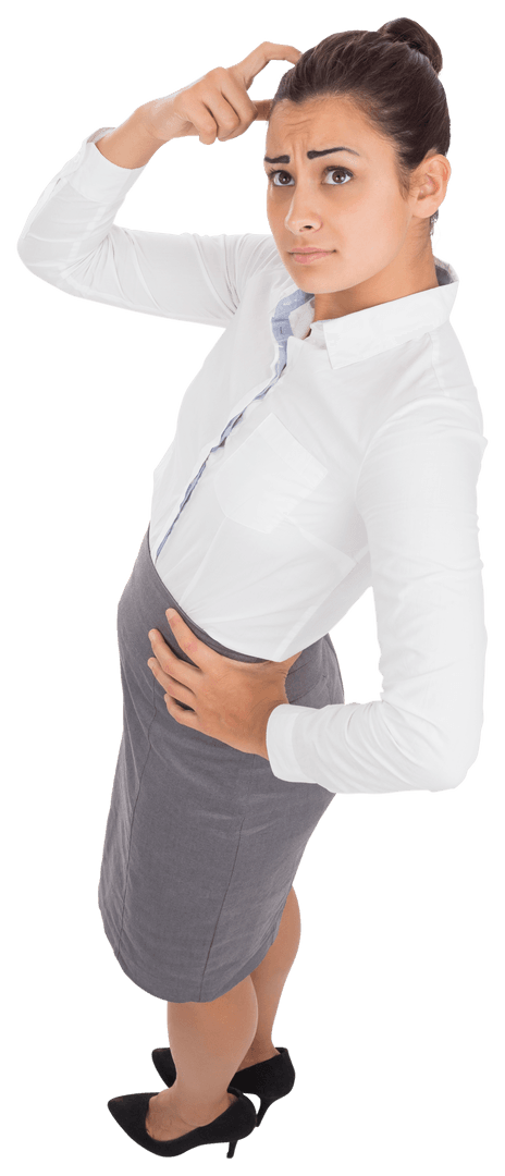 Puzzled Caucasian Businesswoman Scratching Head Transparent Background