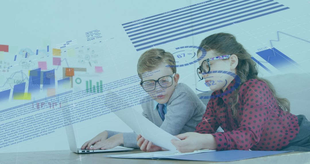 Kids Analyzing Graphical Financial Data on Laptop