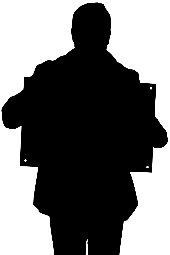 Silhouette of Man Holding Blank Sign on Transparent Background