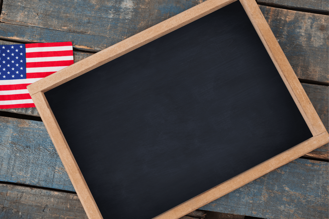 Transparent Chalkboard with American Flag Decor on Rustic Wood