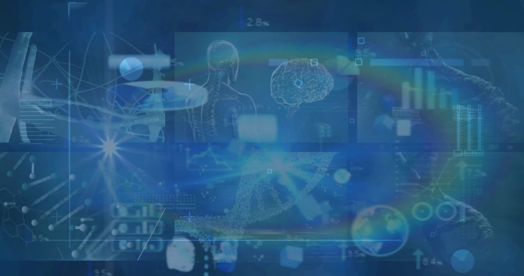 Futuristic Biological Data Processing Interface with Scientific Graphics
