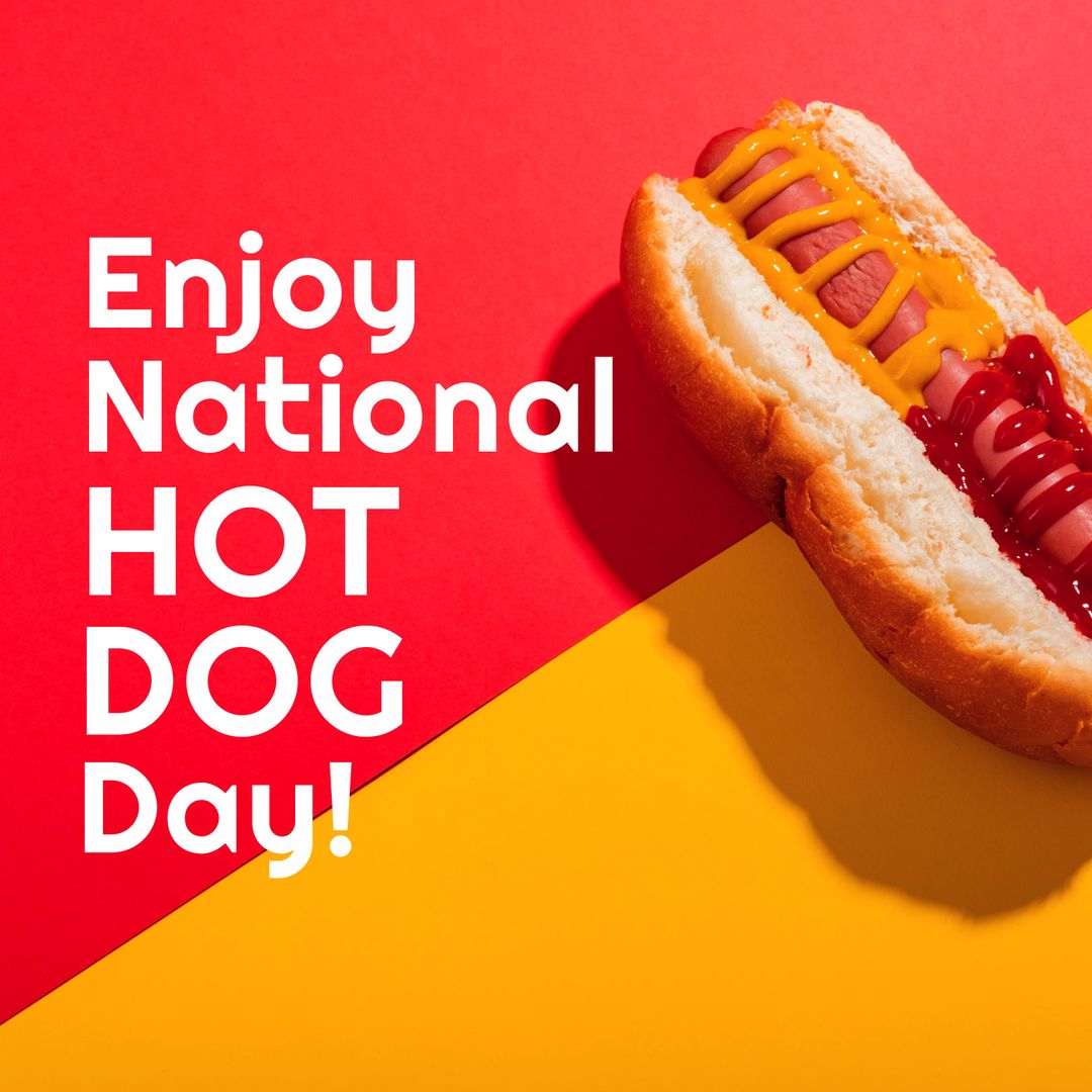 Celebrate National Hot Dog Day with Delicious Hot Dog on Colorful Background - Download Free Stock Templates Pikwizard.com