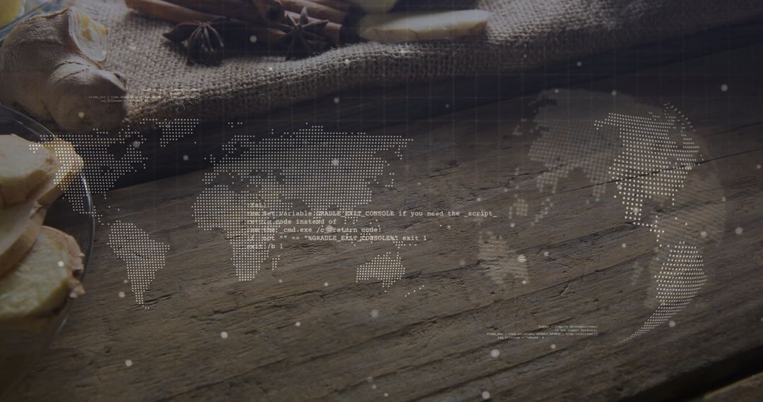 Digital World Map Overlay with Rustic Culinary Elements