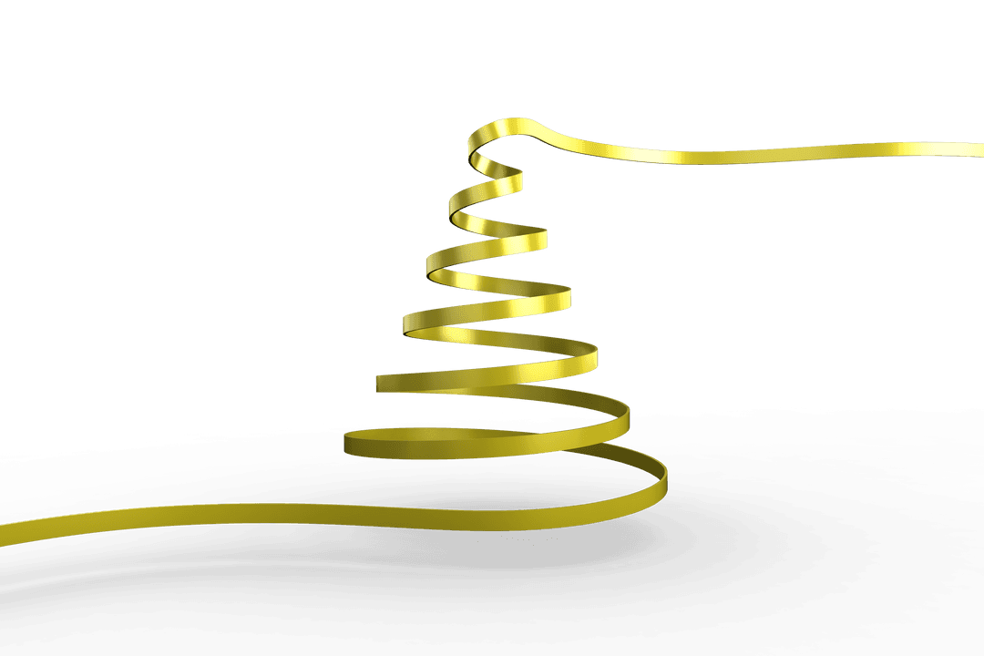 Golden Ribbon Shaping Christmas Tree on Transparent Background