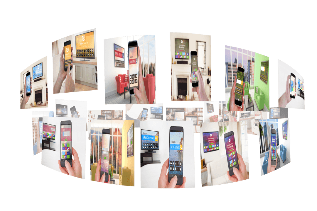Smartphones Syncing with Smart TVs on Transparent Background