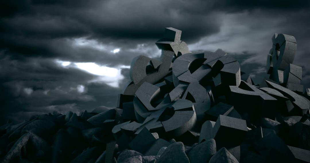 Abstract Stone Structure Under Dramatic Cloudy Sky